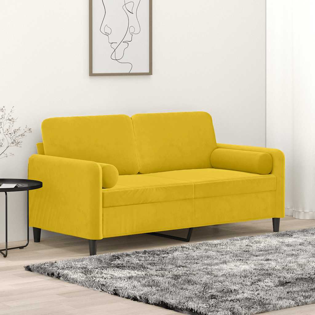 Vidaxl 2-Osobowa Sofa Z Poduszkami, Żółta, 140 Cm, Aksamit