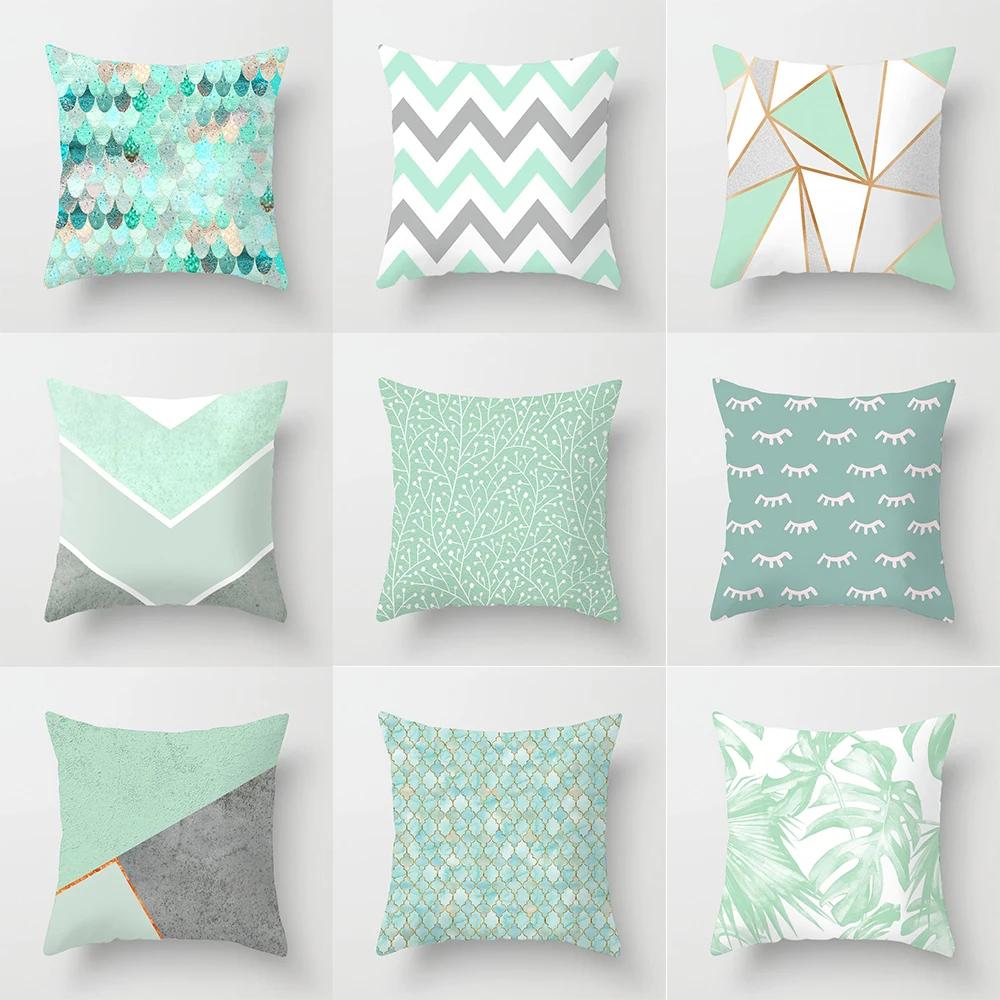 Чехол для подушки Nordic Mint Green Blue с геометрическими полосками для дома, гостиной, дивана, квадратная подушка 45x45 см