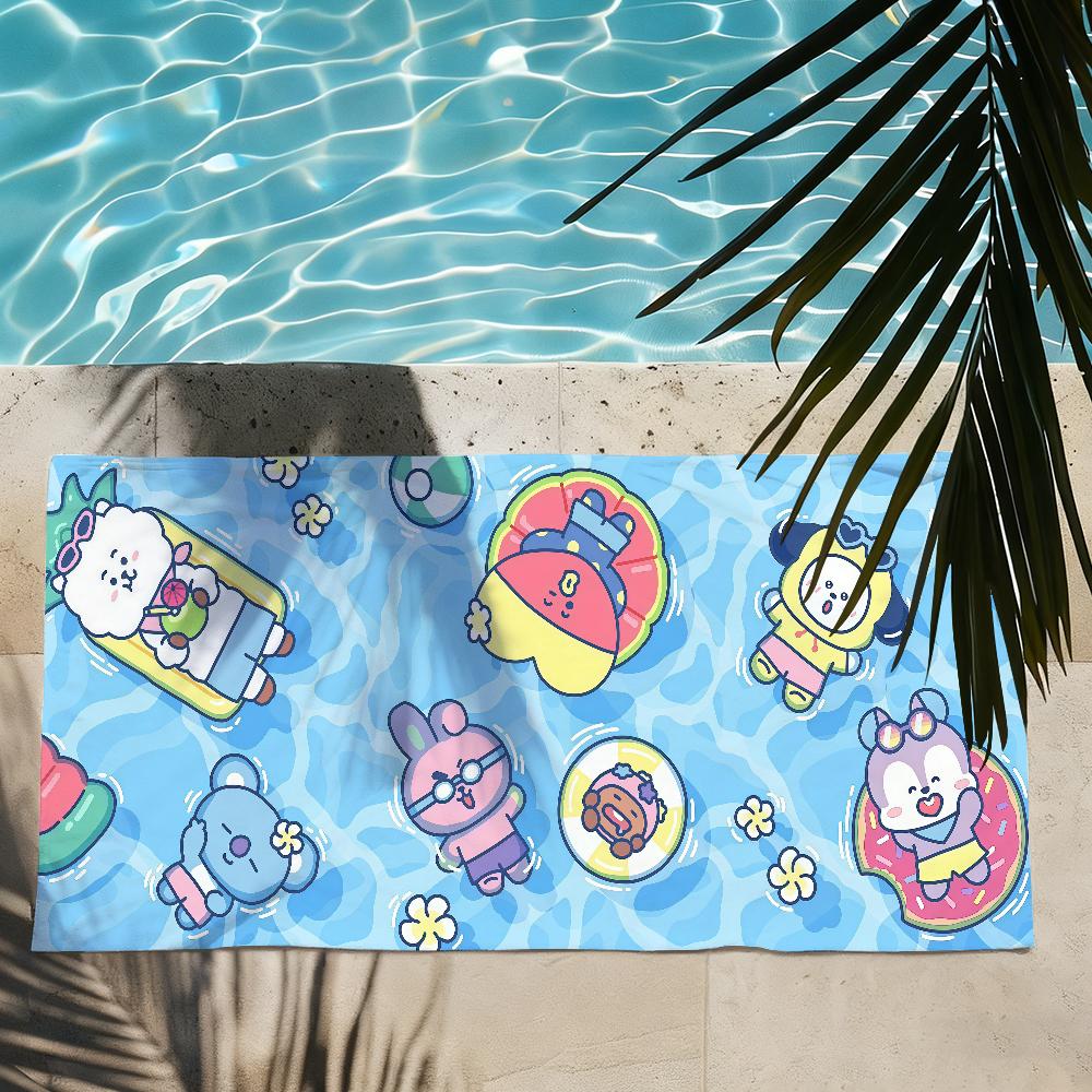 Мультяшное милое B-BT 21 Полотенце Сушилка Банное полотенце Подходит для Легкого плавания Кемпинга Йоги Пляжа Наружу
