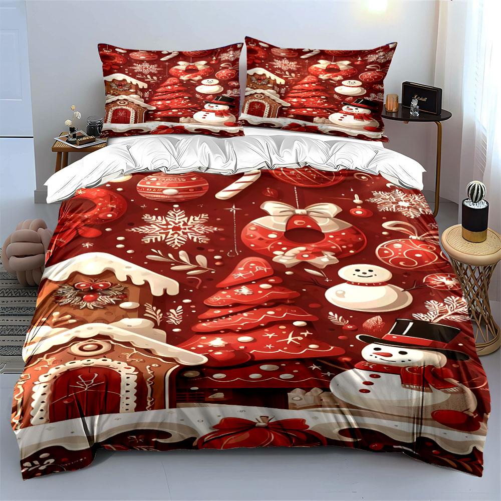 Festive Christmas Snow Scene Bedding Duvet Cover Set Duvet Cover Pillowcases (1*Duvet Cover 2*Pillowcases, without duvet insert)