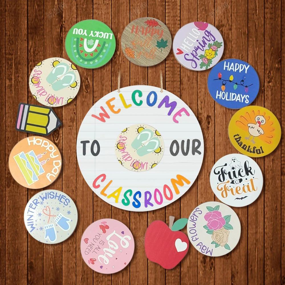 Cartoon Welcome To Our Classroom Sign Wooden Door Hanging Ornament Welcome Door Signs  Classroom