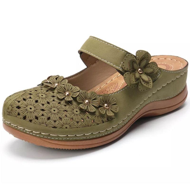 Women Summer Open Toe Floral Beach Walking Slip-on Sandals With Wedge Heel**