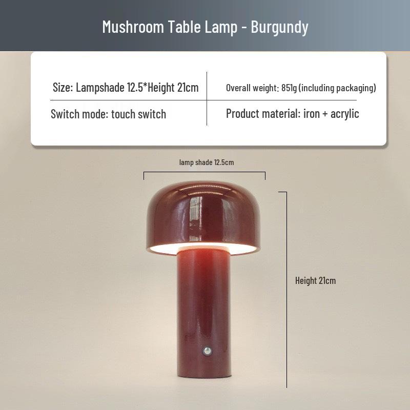 Nordic Retro Mushroom Metal Bedside Lamp - Stylish Table Lamp for Bedroom, Restaurant, or Bar with Charging Feature.