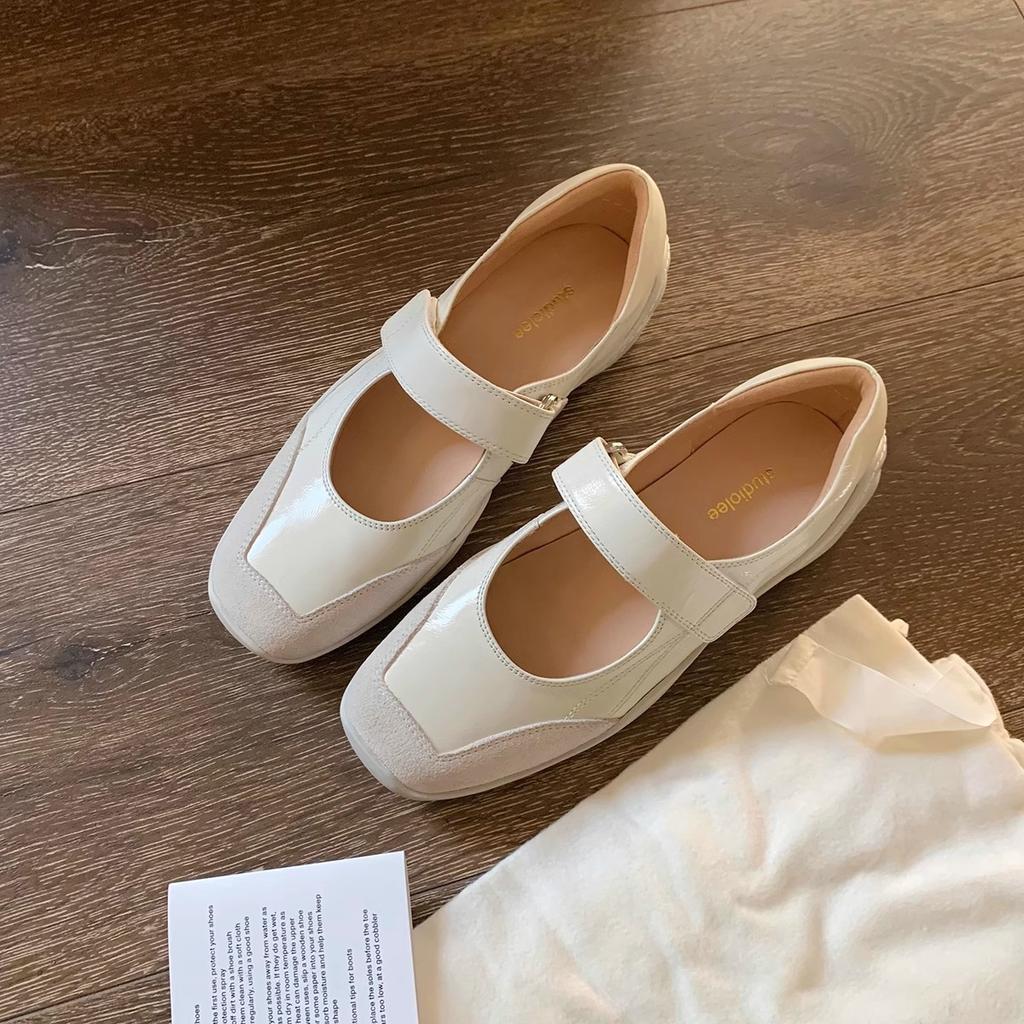 Версия из коровьей кожи винограда мать та же ленивая липучка мягкая функция ветер плоская подошва натуральная кожа Мэри Джейн одиночные туфли женские весна и осень