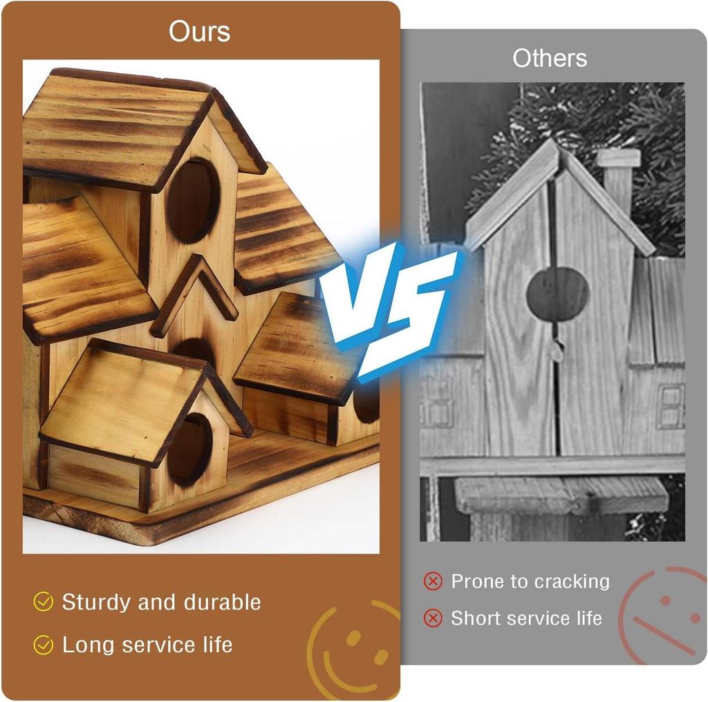 Natural Wooden Bird House Handmade Waterproof Garden Yard Outdoor Hanging Bird Feeder Villa Nest for Wild Birds Decoration
