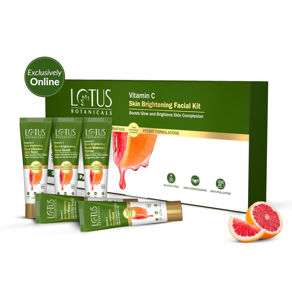 Lotus Botanicals Набор для осветления кожи лица с витамином С | Придает сияние | Осветляет цвет лица | 5-ступенчатая маска для лица, подходит для всех типов кожи
