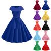 Women's Vintage Short Sleeve Solid Colour Bow Hem Slim Slim Vintage Dress