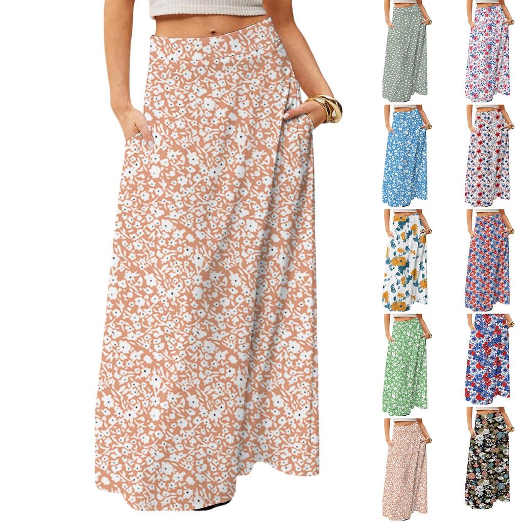 Women's Flowing Maxi Dress Regular Casual Summer Floral Print Bohemian Skirt
