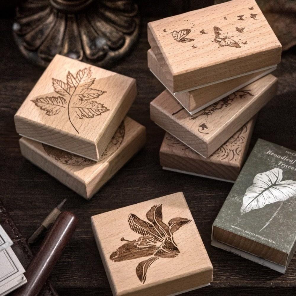 Flower Butterfly Leaves Rubber Craft Stamps Wooden Journal Stationery Children Stamp for Scrapbook