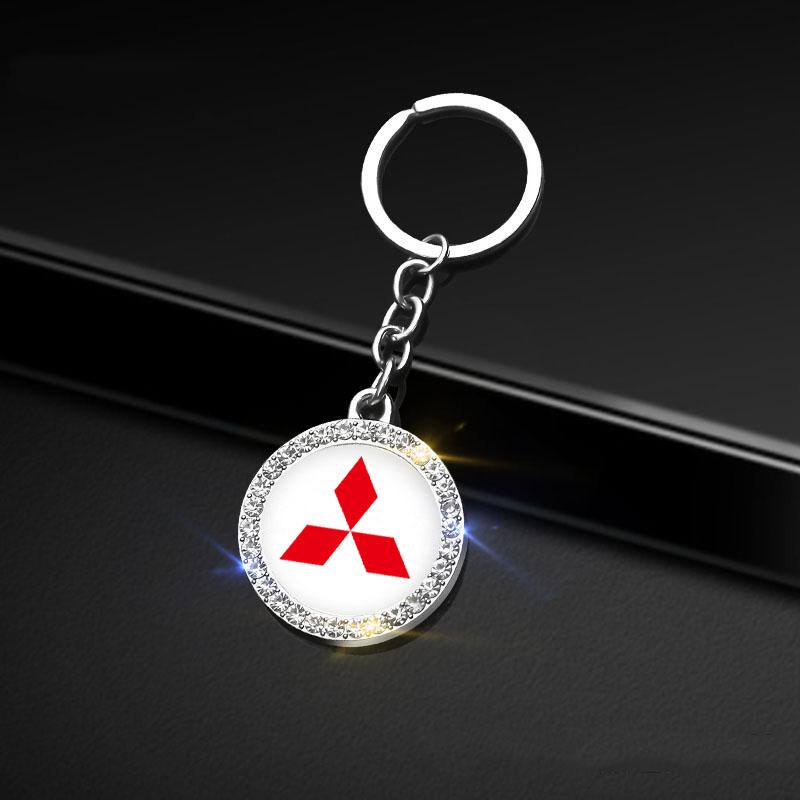 For Mitsubishi Ralliart Lancer Ex Mirage V33 Delica Pajero Galant Eclipse Diamond Keychain Key Rings Pendant Car Logo Key Holder