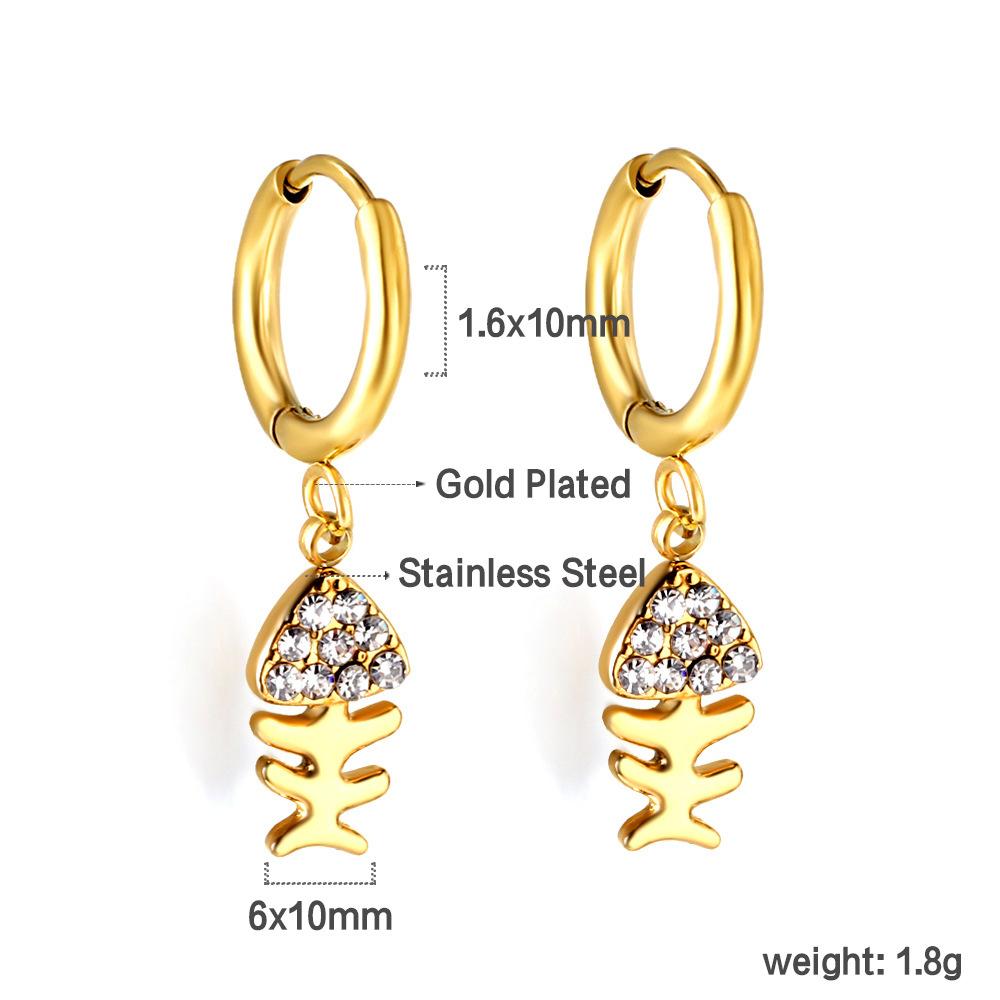 Spiral Planet Earrings Design Mushroom U-Shaped Fishtail with White Diamond Ear Buckle Stainless Steel Earrings