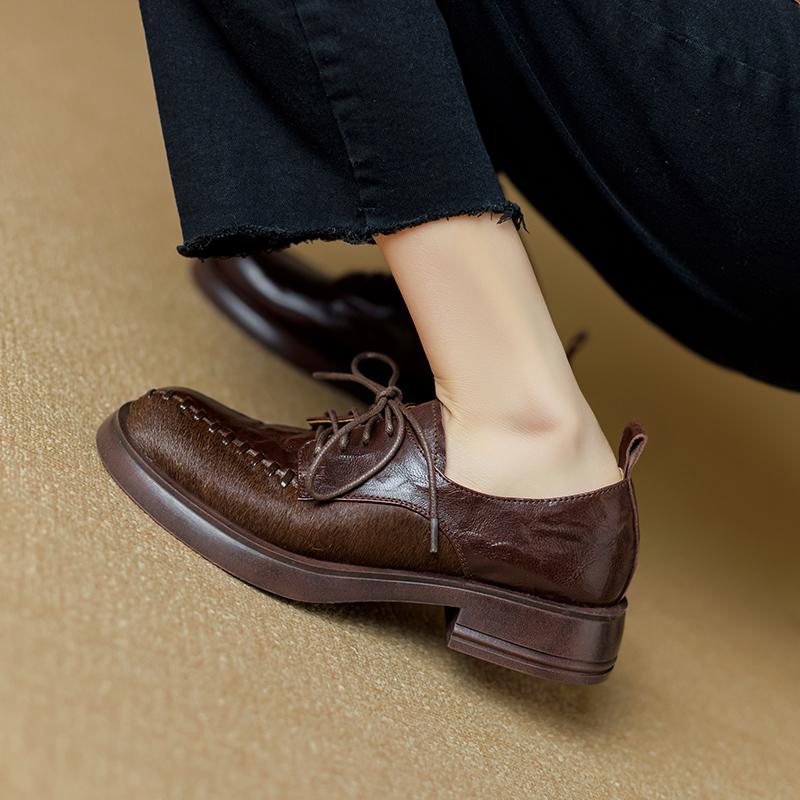 2024 Осень Новые Туфли на платформе Женские Натуральная Коровья Кожа Круглые Перекрестные Застежки Толстая Подошва Женская Повседневная Обувь Туфли Ручной Работы