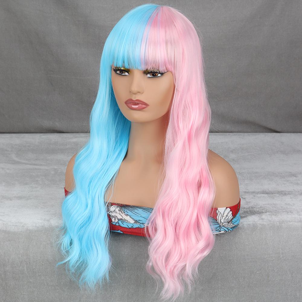 MISS WIG Длинный волнистый розовый синий синтетический парик женский парик из термостойкого волокна натуральный полуцветный парик Лолиты для косплея