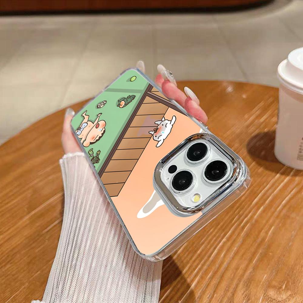 Cute C-Crayon S-Shinchan Clear Phone Case For Iphone 17 16 15 14 13 12 11 Pro Max Xr Air Plus Silicone Cover Silver Hard Shell