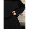 Women's Solid Color Crew Neck Sweater Plus Knit Pleated Skirt Suit