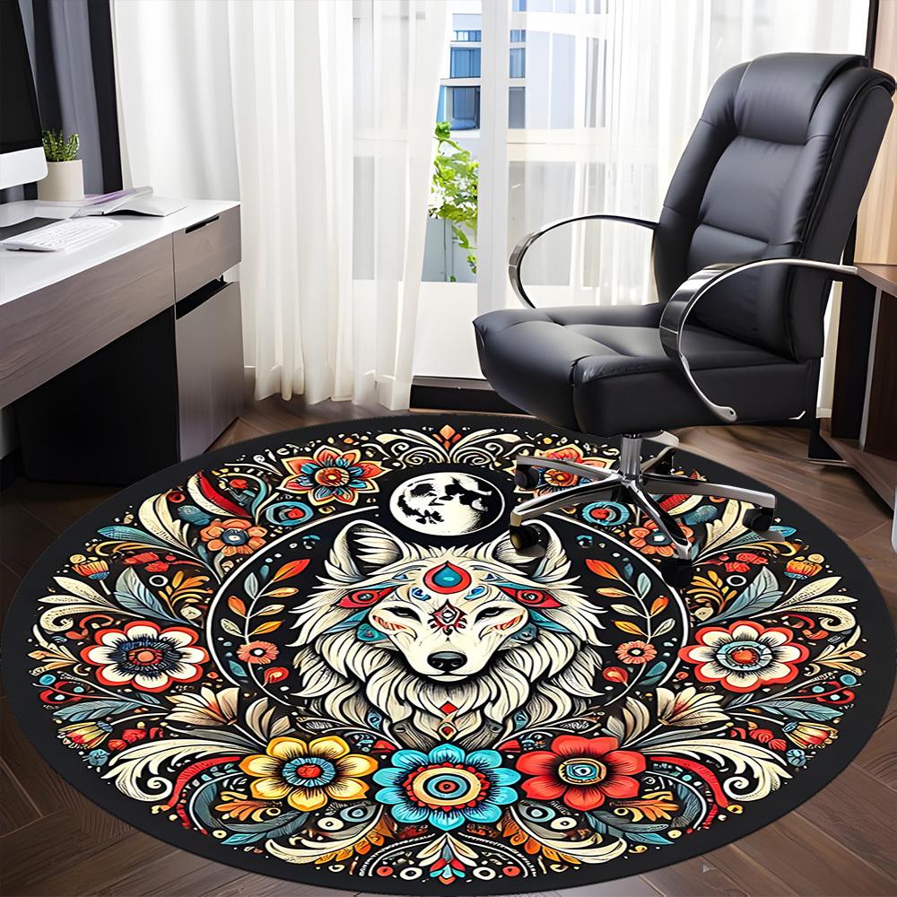 1pc Wolf Mandala Art Chair Carpet for Office, Non-slip, Soft and Durable Rug, Perfect for Office, Living Room yy251103187