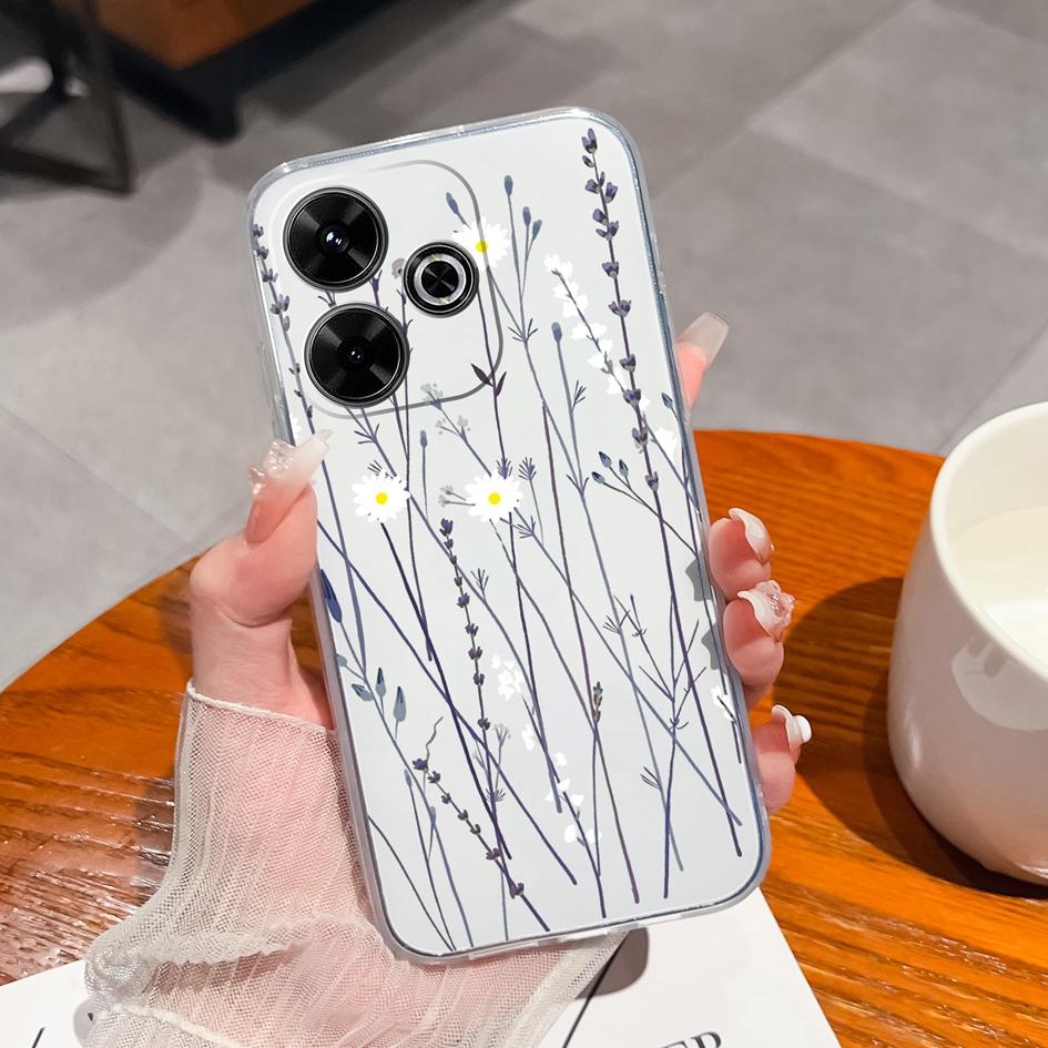 Прозрачные чехлы для Xiaomi Redmi A3 Pro A4 13 14C 14R Note 14 Pro Plus K80 Pro K70 Ultra 4G 5G Модные милые цветы Силиконовая защита камеры для Redmi