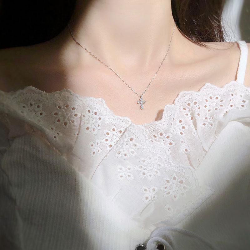 Ожерелье с крестом на всю длину тела, украшенное бриллиантами, корейская простая и универсальная женская цепочка на ключицу