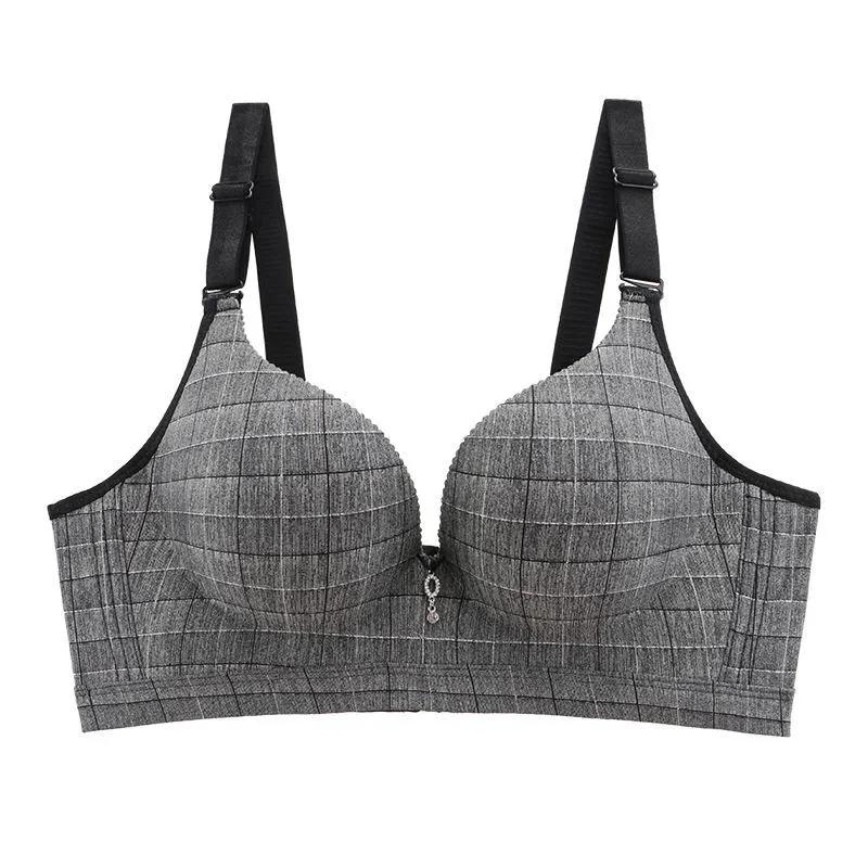 Gather Bra for Women Plaid Thick Adjustable Invisible Bra Without Steel Ring A Cup Sexy Push Up Bralette Sensual Lingerie