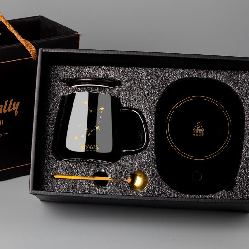 Персонализированная керамическая кружка для кофе с крышкой и ложкой - Праздничный дизайн для пар