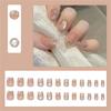24 Pcs Short Full Cover Stick On Nail French Tip False Nail Pearls Flowers Press On Nail Cats Eye Artificial Nail