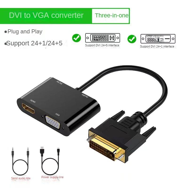 DVI to HDMI-Compatible VGA Splitter Cable 1080P 2-in-1 Active HD VGA DVI Audio Video Converter for PC Computer Monitor Laptop 4