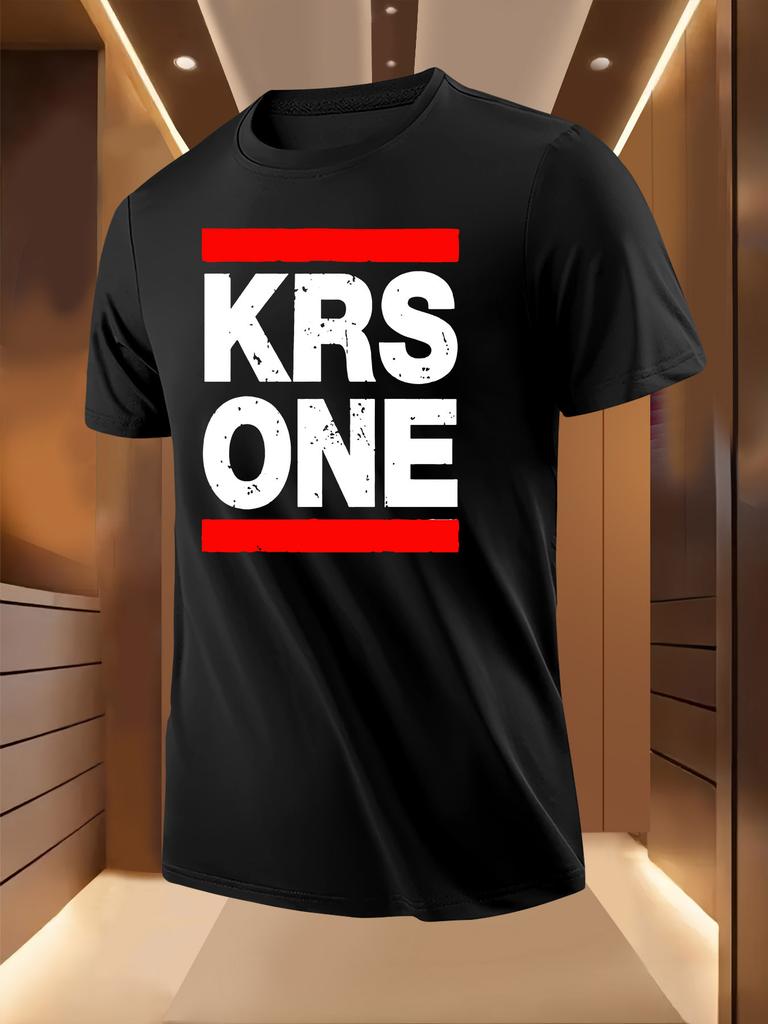 KRS ONE Graphic - Black Casual Short Sleeve Round Neck Tee with Red & White Print T-shirt