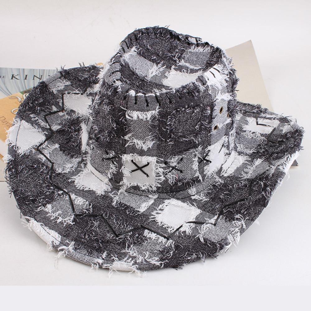 Adjustable Wide Brim Sun Hat Y2k Plaid Knight Hat Vintage Western Cowboy Hat for Male Female