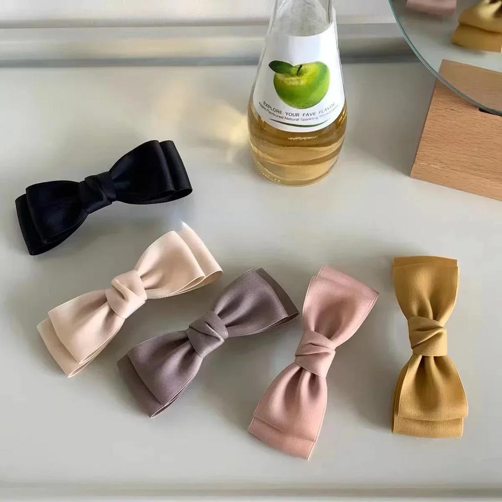 Women Korean Fashion Big Bow Spring Hair Clips Elegant Headwear for Girls Black Pink Hair Pin Simple Barrettes Hair Accessories