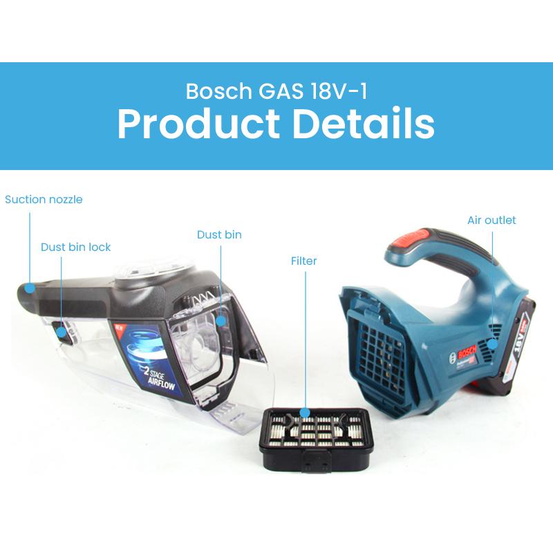 Bosch 18V Professional Cordless Vacuum Cleaner GAS 18V-1 Powerful Cyclone Suction Portable Handheld Rechargeable Vacuum Househol No Battery