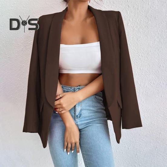 Женский костюм, пальто с лацканами, длинный рукав, открытая передняя расстегнутая планка, пиджак, однотонная свободная деловая верхняя одежда