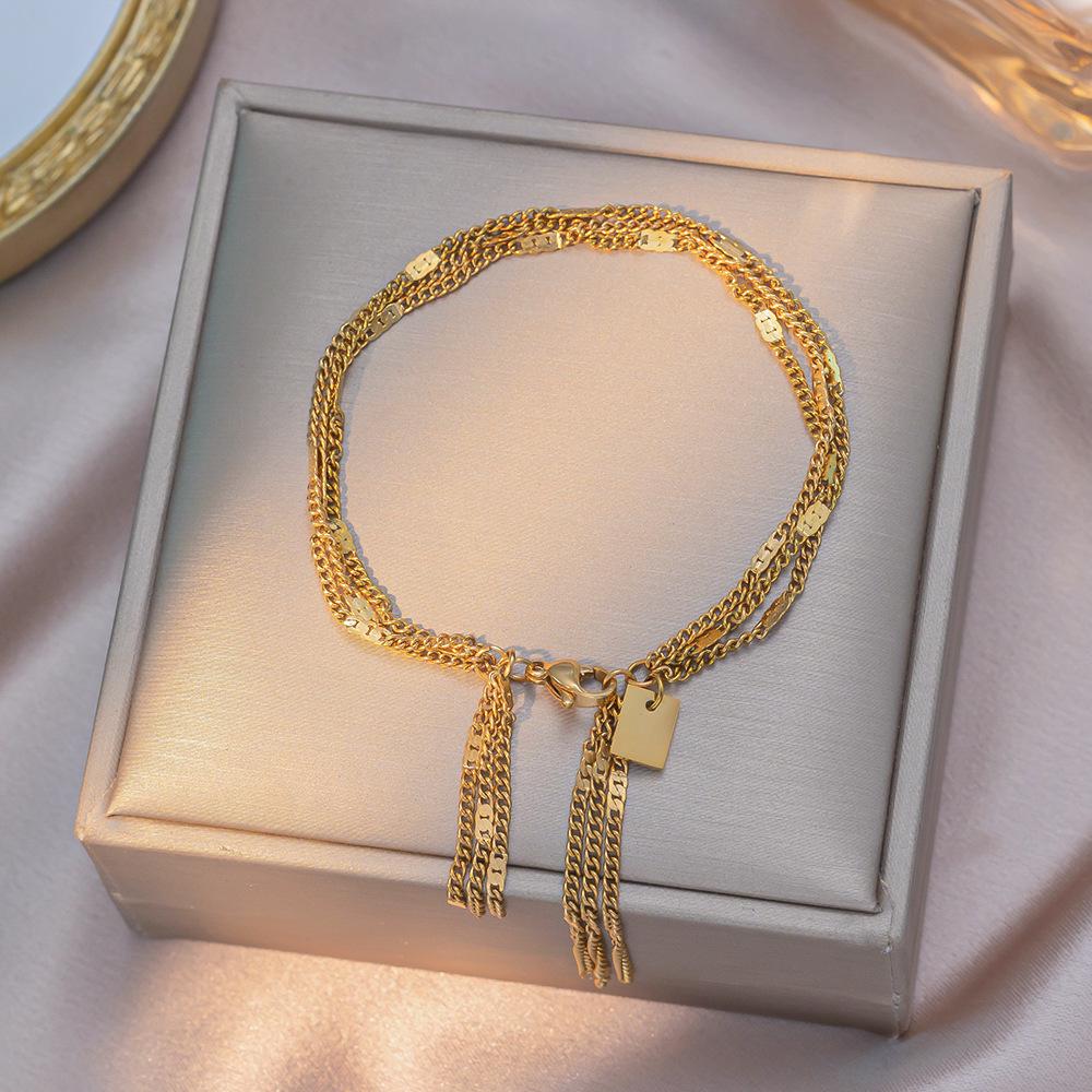 Elegant 18K Gold Titanium Steel Bracelets: European & American Fashion, Non-fading, Women's Versatile Personality Hand Jewelry