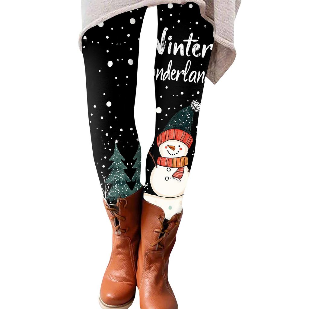 Women's Fashion Christmas Print Elastic Soft Leggings Casual Home Sleep Pants