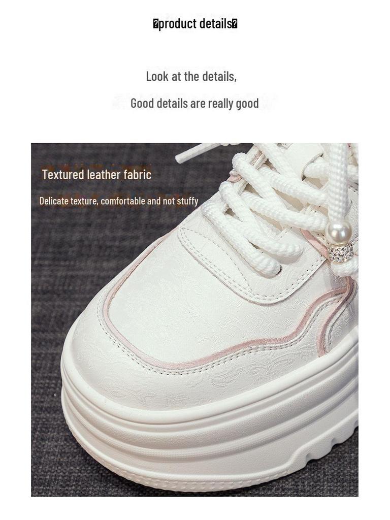 2025 White Low-Top Thick-Soled Platform Shoes - Small Size, Breathable, Height-Enhancing, All-Match Casual Footwear for Spring & Autumn