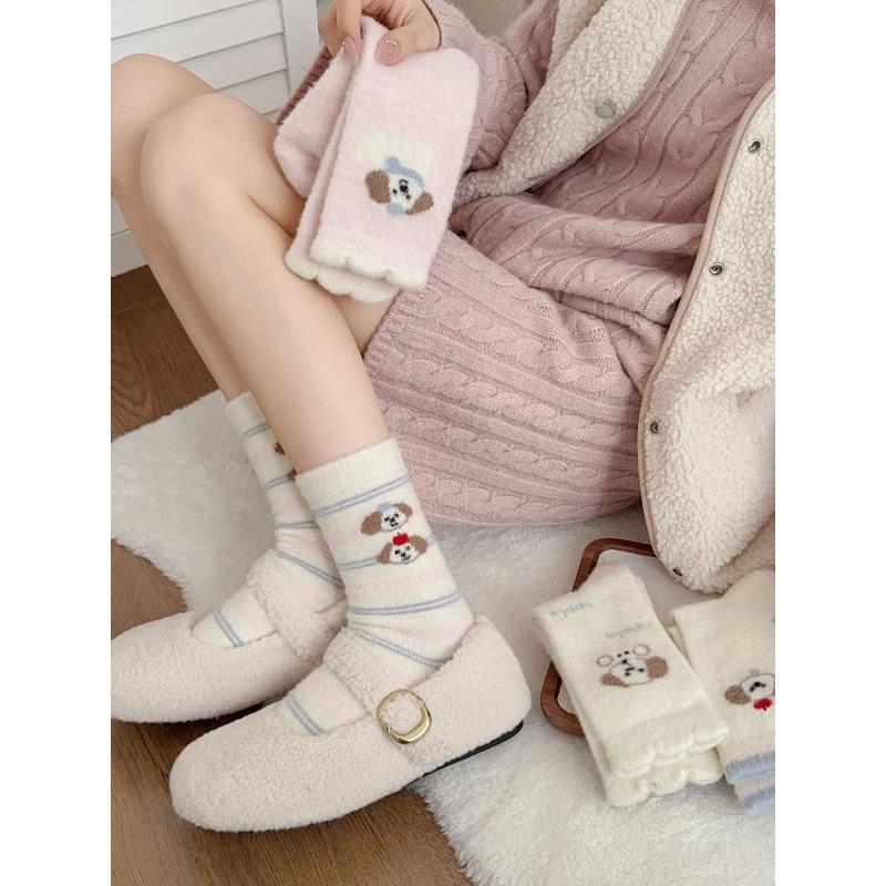 Female Autumn and Winter Thickened Warm Cartoon Cute Tube Cotton Socks