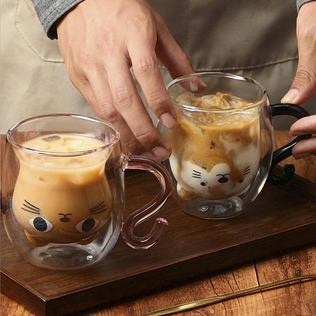 8.45/6.76 унц Милые стеклянные чашки с котиками Двустенные термостойкие кружки для молока и кофе для домашнего использования Летняя и зимняя посуда Подарок Чашка для воды
