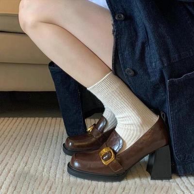 Женская обувь весна и лето 2025 новые лоферы на высоком каблуке с квадратным носком женская обувь в британском стиле jk женская обувь толстый каблук одна педаль маленькая