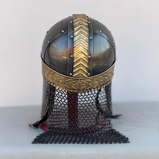 Gjermundbu Viking Helmet Anglo Saxons Medieval Helmet With Chainmail Wooden Stand