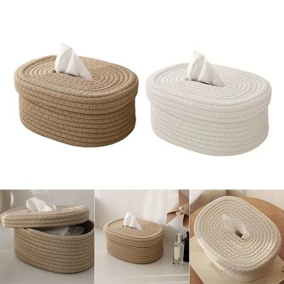 Коробка для салфеток из хлопковой веревки, плетеная коробка для хранения, настольная коробка для хранения, коробка для бумажных салфеток для домашнего офиса, комнаты, автомобиля, декоративная коробка для салфеток