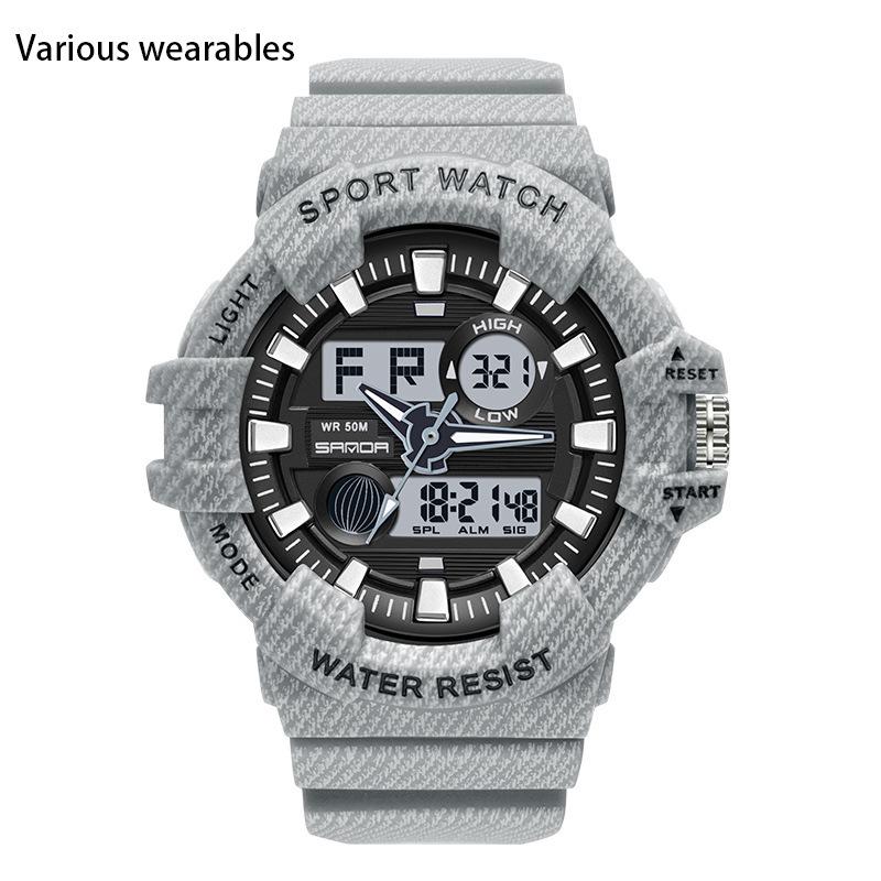 Трендовые спортивные новые цифровые часы модные двойной дисплей большой циферблат светящиеся водонепроницаемые часы унисекс