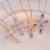 Colored Zircon Cross Necklaces for Women 2024 New Fashion Stainless Steel Chain Zircon Jewelry Party Accessories