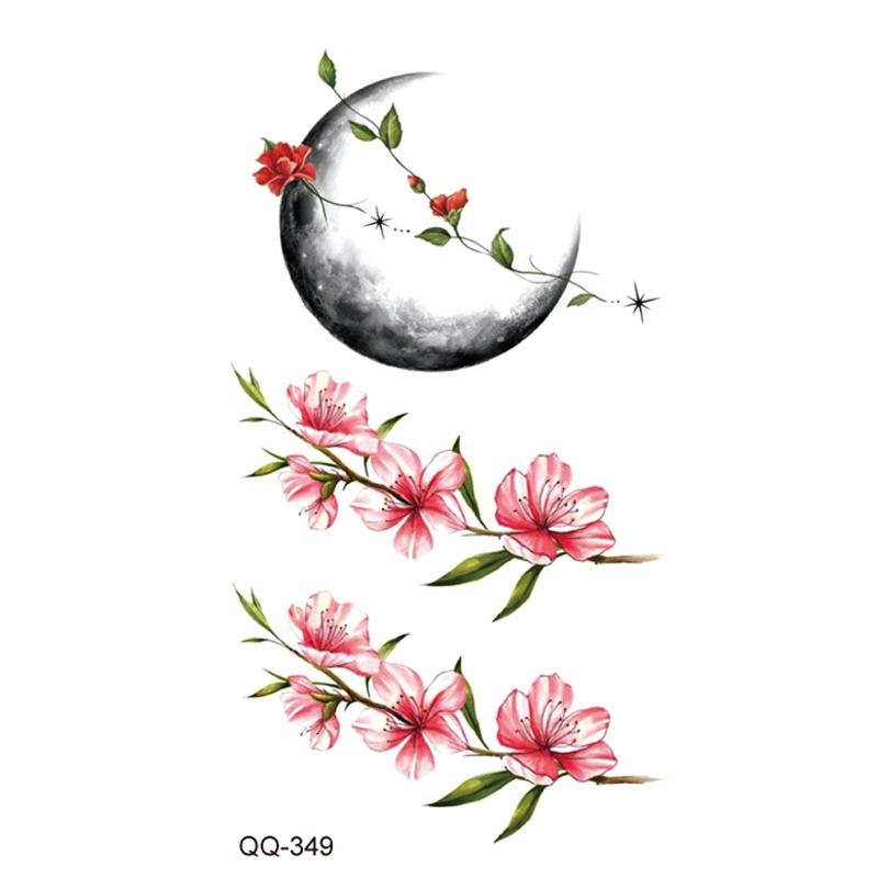 Маленькая водонепроницаемая временная татуировка-наклейка, цветные перья, цветы, листья, планета, луна, женский боди-арт, запястье, шея, поддельные татуировки для мужчин