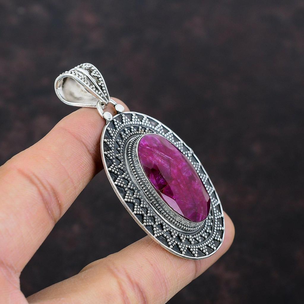 Граненый кашмирский рубиновый кулон, подвеска с драгоценным камнем, подвеска из стерлингового серебра 925 пробы, ювелирные изделия ручной работы, винтажный кулон, кашмирский рубиновый ювелирный подарок, подарок для мамы