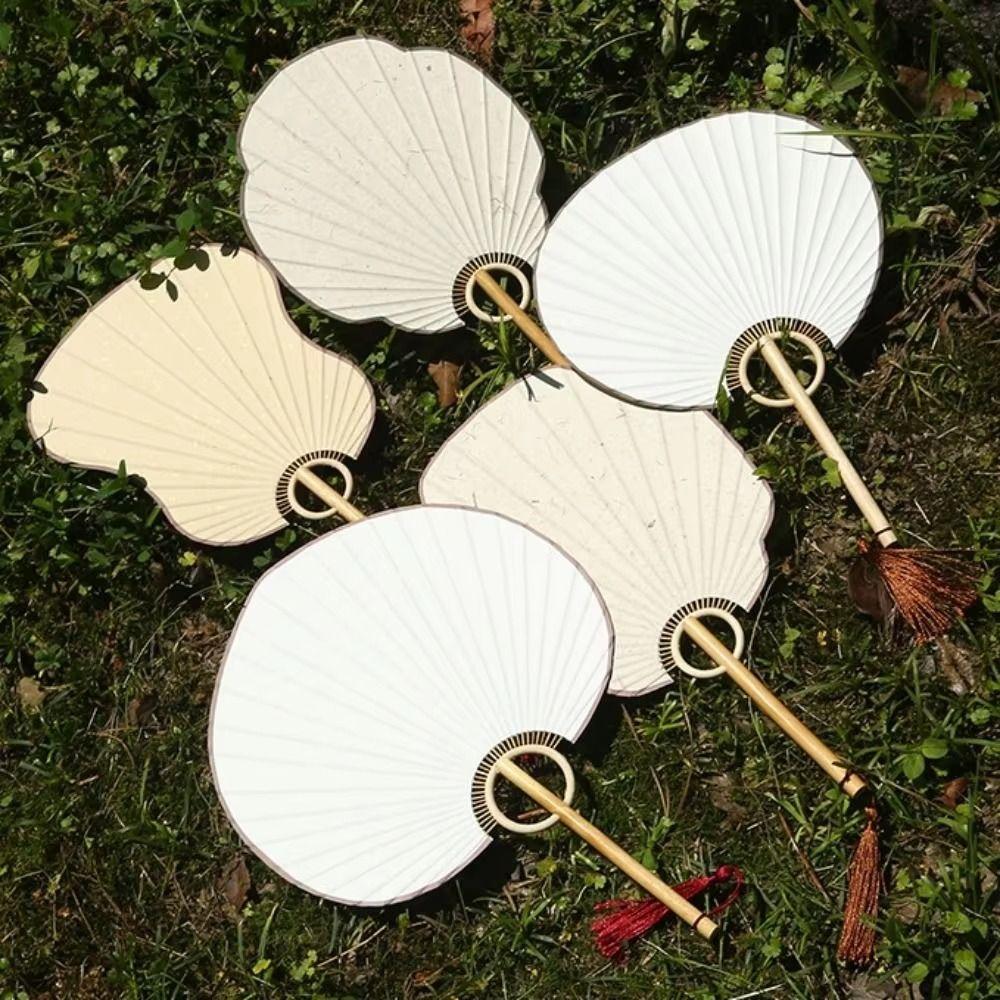 Versatile DIY Xuan Paper Fan Bamboo Handle Japanese Style DIY Fan Blank Round Fan