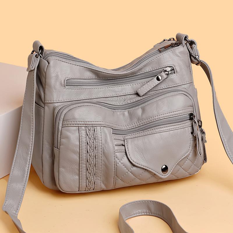 Fashion Retro Trend Four Seasons Soft Leather Multi-layer Multi-pocket Sewing Multi-layer Single Shoulder Oblique Span Women's Bag