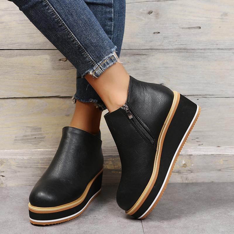 Ladies Platform Ankle Boots Fashion Autumn and Winter Solid Color Zipper Thick-soled Snow Boots Comfortable Outdoor Short Boots
