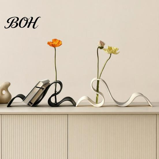 Arrangement Bookshelf 3D Printed Wave Bookshelf, Modern Abstract Ribbon Style Book Stand, Elegant Texture Desk Organizer for Magazines, Flower