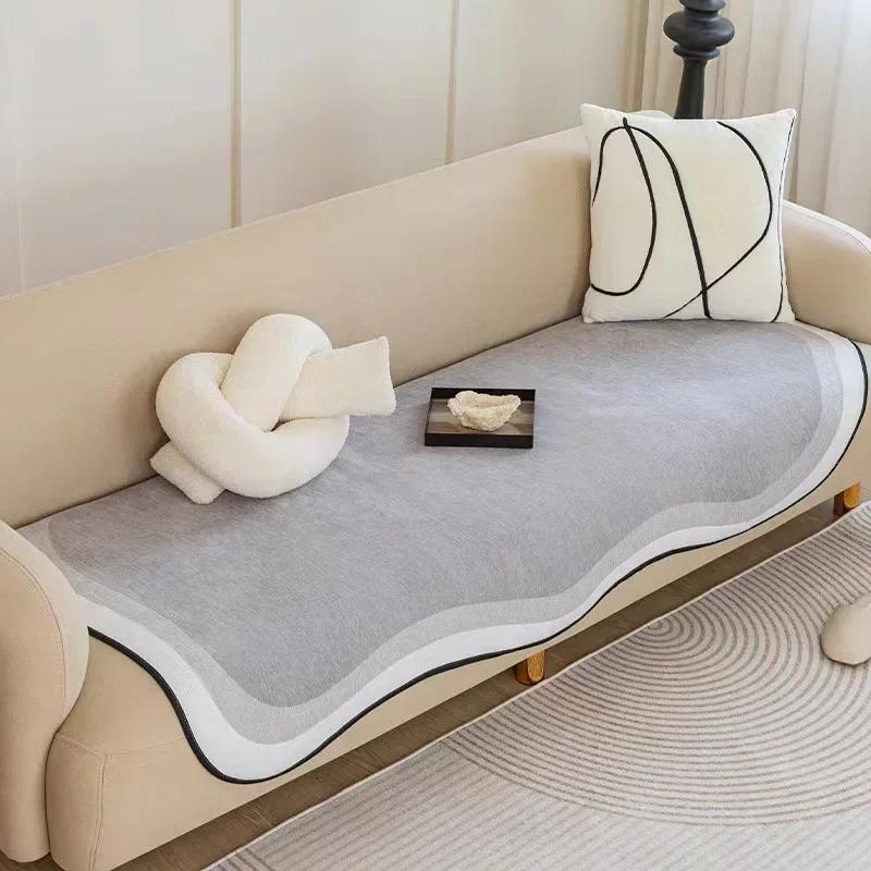 1PC Irregular Shaped Soft Sofa Towel Solid Color Luxury Sofa Covers for Living Room All Season Universal Anti-slip Couch Covers