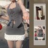 2000s Vintage Y2k Clothing Two Piece Short Skirt Set Women Casual Crop Top + Wrapped Hip Skirt 2024 Summer Korean Fashion Suits