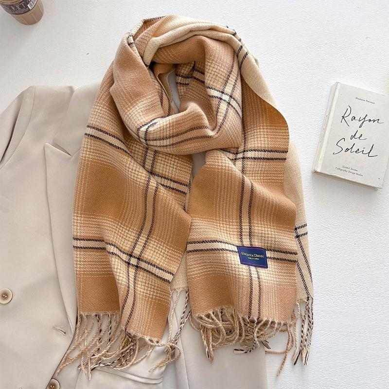 Осень и зима новый универсальный шарф женский утолщенный вязаный толстый бахромчатый теплый шарф имитация кашемира шаль